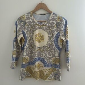 J McLaughlin Art to Wear Medallion Equestrian Catalina Cloth Small Blue Gold